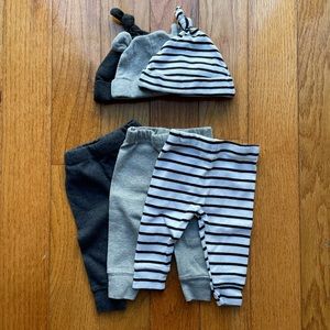 Baby 3pk Pull-On Pants Cloud Island Black/Gray. Baby 3pk Basic Hat Cloud Island